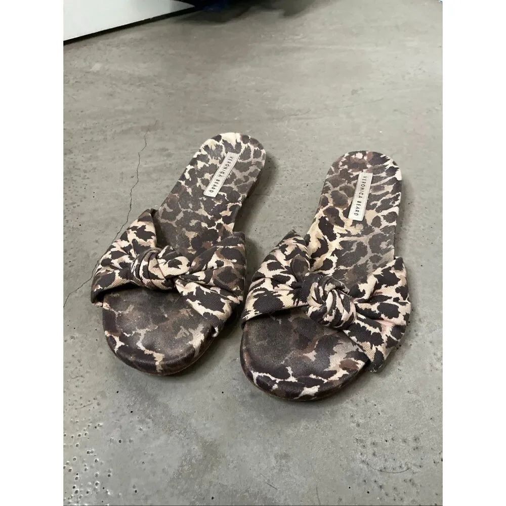 Veronica Beard Etra Leopard Pint Sandals | Brown in 8.5